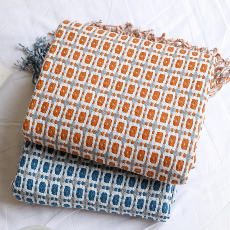 Boho Throw Blanket Fringe - Geometrische Gitter-Jacquard-Webdecke, Boho-Karo-Quastendecke, Moderne Retro-Webdecke mit