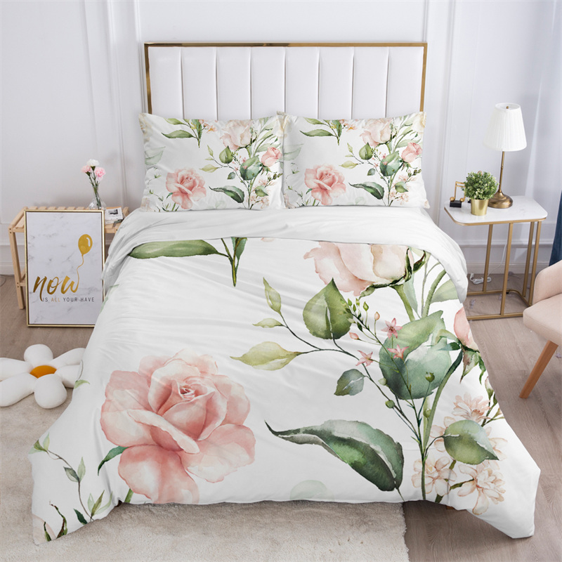 Aesthetic Floral Duvet Cover - Weißes Bettwäsche-Set mit rustikalen Blumen, Mikrofaser,
