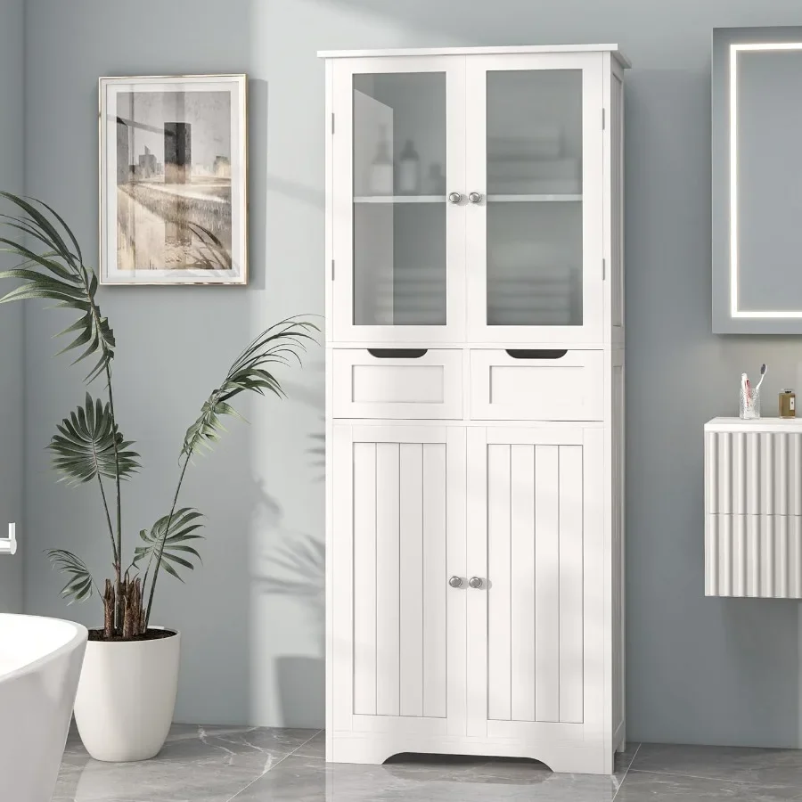 Storage & Organization - 67 cm hoher Badezimmerschrank, freistehender weißer