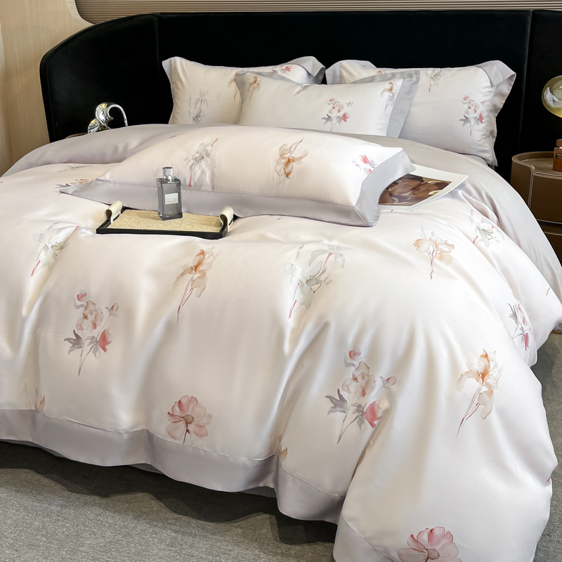 Aesthetic Floral Duvet Cover - Bettwäsche-Set mit Blumendruck, luxuriöse Lyocell-Eukalyptusfaser, weicher,