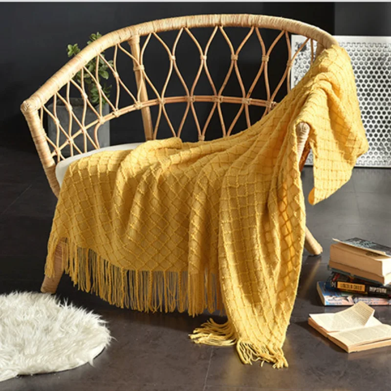 Senfgelbe Strukturierte Strick – Boho Throw Blanket Fringe Bewertung und Preis